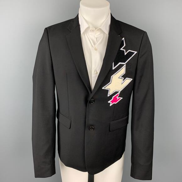 KRIS VAN ASSCHE Size 40 Black Patches Wool Notch Lapel Sport Coat - Picture 1 of 10